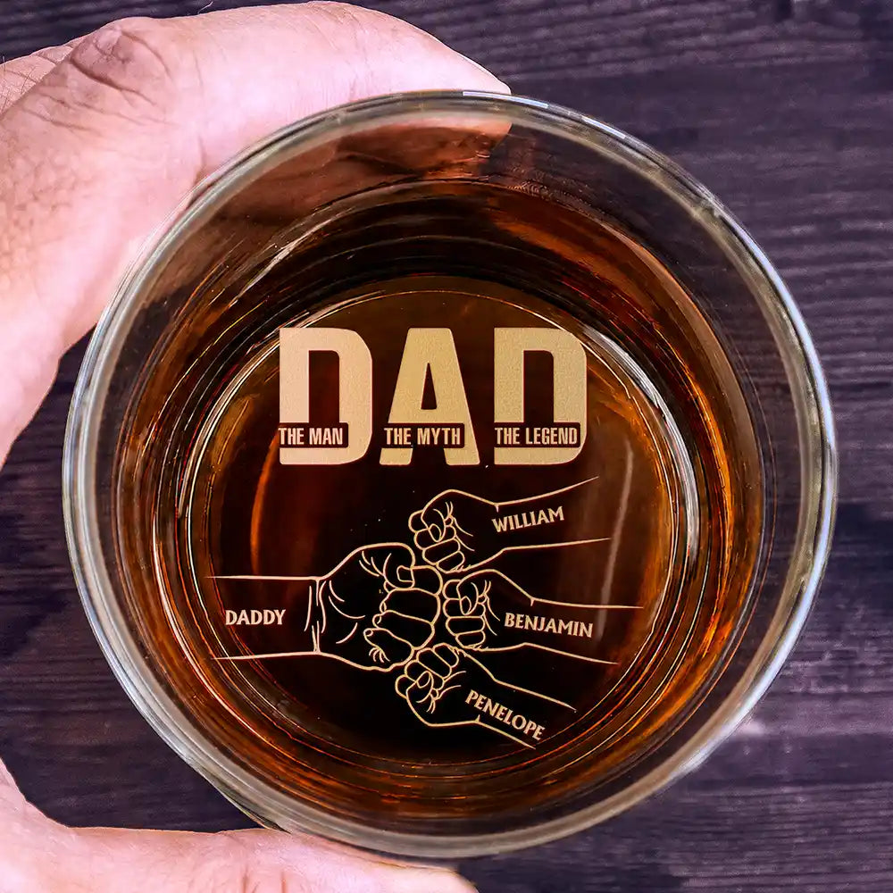 Dad The Man The Myth The Legend Hand Punch - Personalized Engraved Whiskey Glass