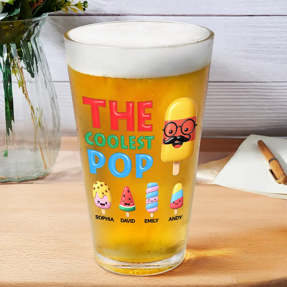 The Coolest Pop Grandpa Dad - Personalized Beer Glass