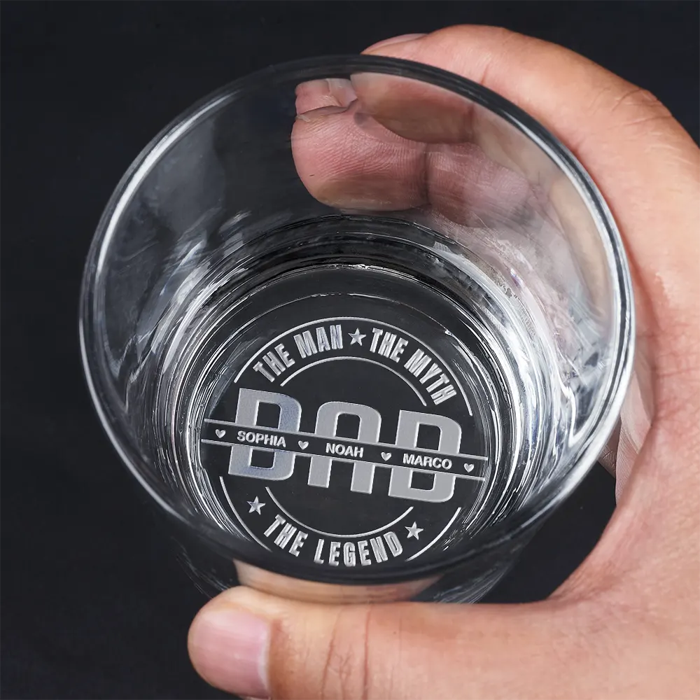 Gift For Father,Gift For Grandpa,Non-Eng,Custom Text,Humorous - Dad The Man The Myth The Legend Custom Kid Name - Personalized Engraved Whiskey Glass