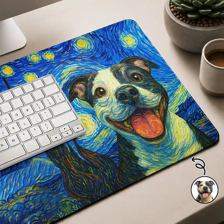 Custom Photo Starry Night Dog Cat Pet Kid - Personalized PU Leather Desk Mat