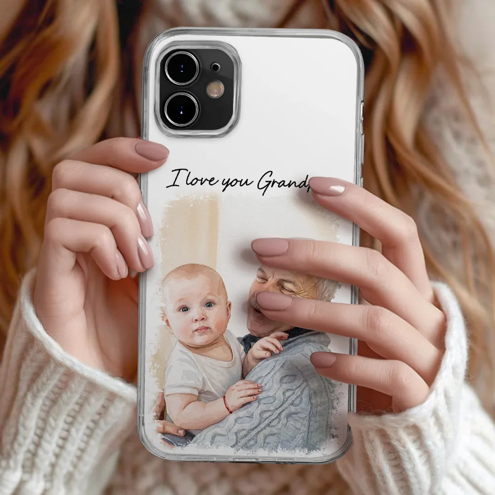 Gift For Husband,Gift For Yourself,Gift For Men,Gift For Father,Gift For Grandpa,Non-Eng,Photo - Watercolor (with BG),Cozy - Custom Photo Watercolor Painting I Love You Daddy Grandpa Pet Dad - Personalized Clear Phone Case