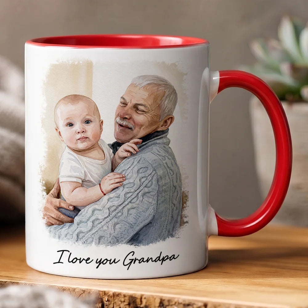 Gift For Husband,Gift For Yourself,Gift For Men,Gift For Father,Gift For Grandpa,Pet Dad,Non-Eng,Photo - Watercolor (with BG),Cozy - Custom Photo Watercolor Painting I Love You Daddy Grandpa Pet Dad - Personalized Mug