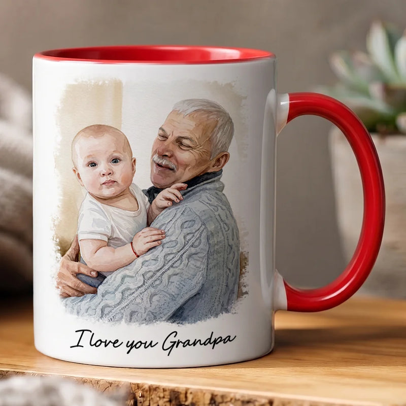 Gift For Husband,Gift For Yourself,Gift For Men,Gift For Father,Gift For Grandpa,Pet Dad,Non-Eng,Photo - Watercolor (with BG),Cozy - Custom Photo Watercolor Painting I Love You Daddy Grandpa Pet Dad - Personalized Mug