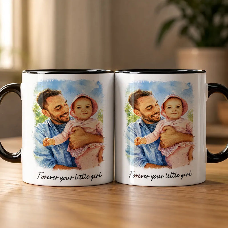 Gift For Husband,Gift For Yourself,Gift For Men,Gift For Father,Gift For Grandpa,Pet Dad,Non-Eng,Photo - Watercolor (with BG),Cozy - Custom Photo Watercolor Painting I Love You Daddy Grandpa Pet Dad - Personalized Mug
