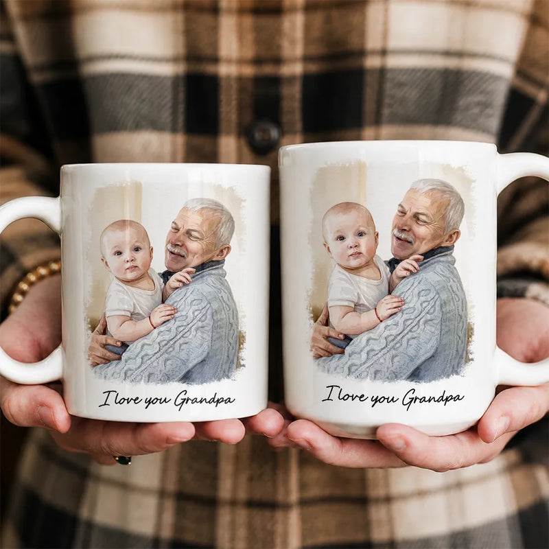 Gift For Husband,Gift For Yourself,Gift For Men,Gift For Father,Gift For Grandpa,Pet Dad,Non-Eng,Photo - Watercolor (with BG),Cozy - Custom Photo Watercolor Painting I Love You Daddy Grandpa Pet Dad - Personalized Mug