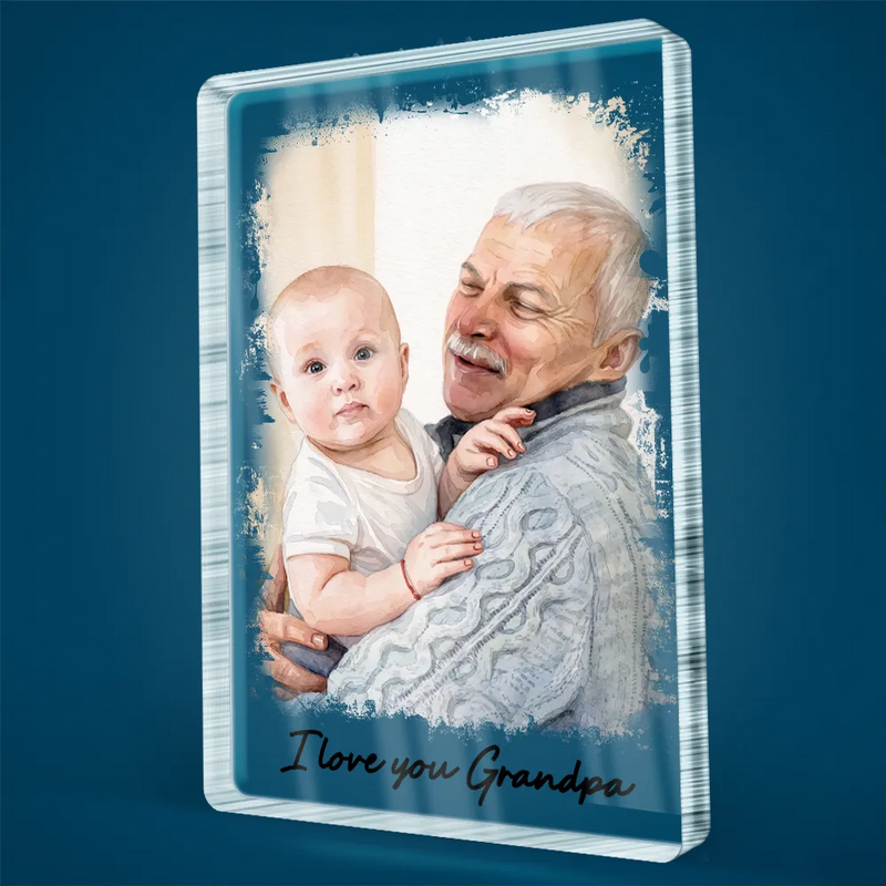 Gift For Husband,Gift For Yourself,Gift For Men,Gift For Father,Gift For Grandpa,Non-Eng,Photo - Watercolor (with BG),Cozy - Custom Photo Watercolor Painting I Love You Daddy Grandpa Pet Dad - Personalized Custom Shaped Acrylic Plaque