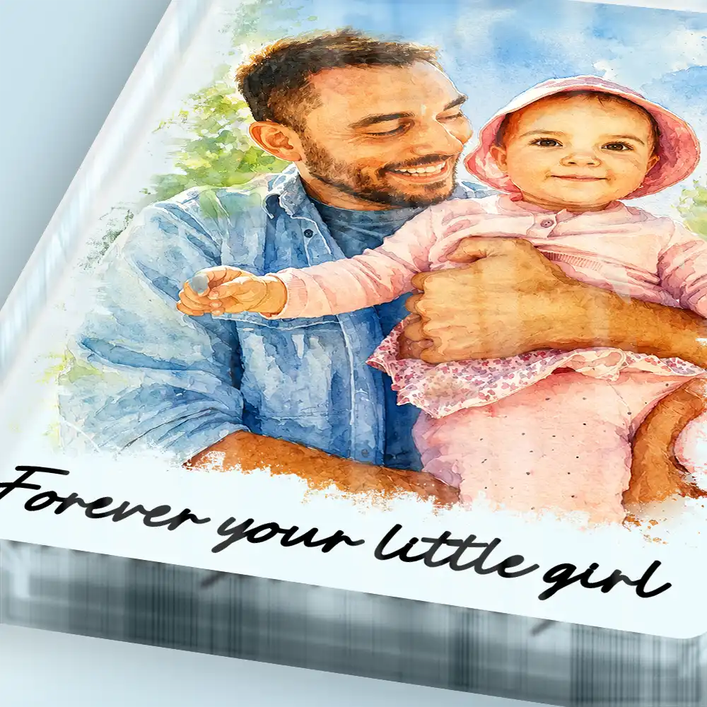 Gift For Husband,Gift For Yourself,Gift For Men,Gift For Father,Gift For Grandpa,Non-Eng,Photo - Watercolor (with BG),Cozy - Custom Photo Watercolor Painting I Love You Daddy Grandpa Pet Dad - Personalized Custom Shaped Acrylic Plaque