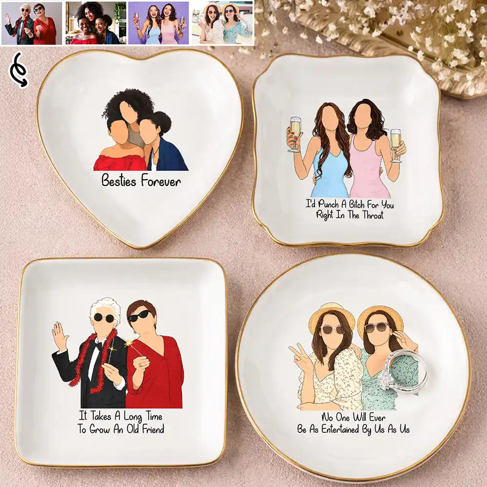 Custom Photo Faceless Portrait Besties Forever Friendship - Personalized Ring Dish