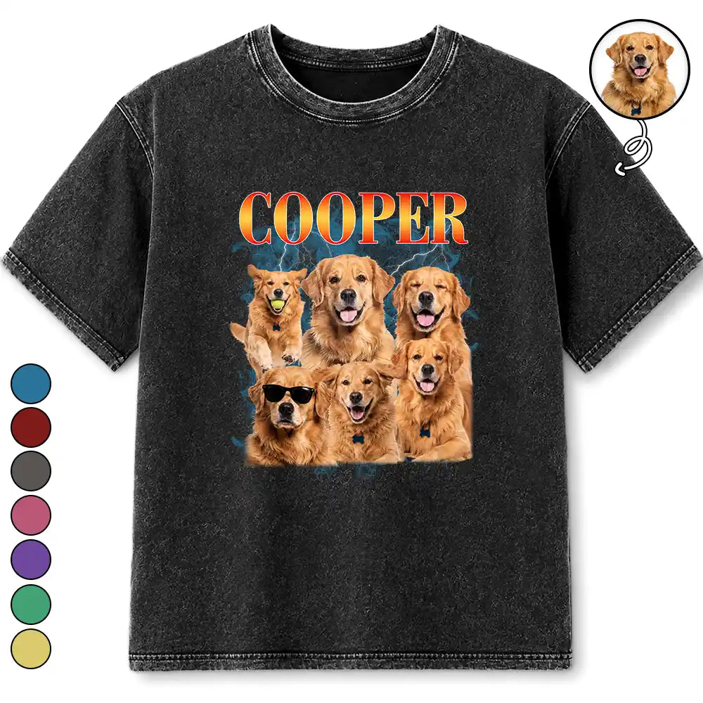 Custom Photo, Pet Lovers, Humorous, Remove BG Photo - Custom Photo Retro 90's Dog Cat Pet - Personalized Vintage Washed T Shirt