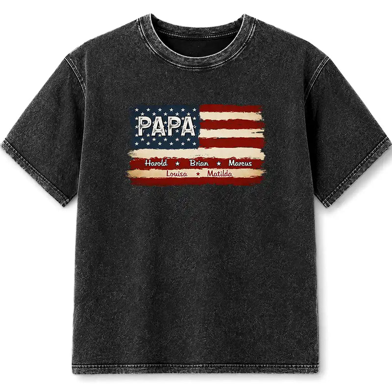 America 250th,Independence Day,Gift For Grandpa,Proud,Custom Text - Stars And Stripes Proud To Be Merica Papa Dad - Personalized Vintage Washed T Shirt