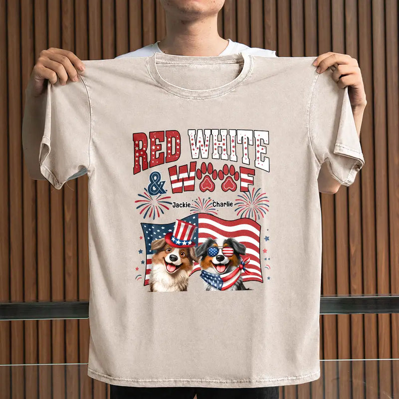 America 250th,Independence Day,Pet Lovers,Playful,Vector - Red White Woof - Personalized Vintage Washed T Shirt