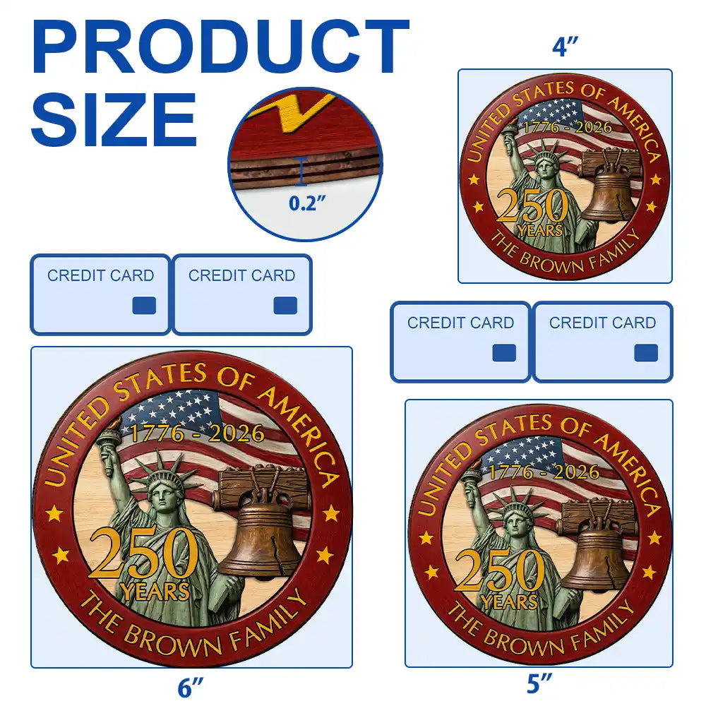 America 250th,Independence Day,Family,Proud,Custom Text - 250th Anniversary USA - Personalized Custom Shaped Wood Sign