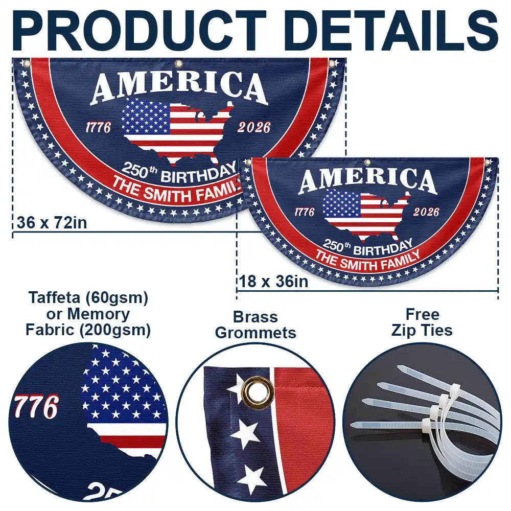 America 250th,Independence Day,Family,Proud,Custom Text - America 250th Anniversary US Semiquincentennial Birthday - Personalized Non-Pleated Fan Flag