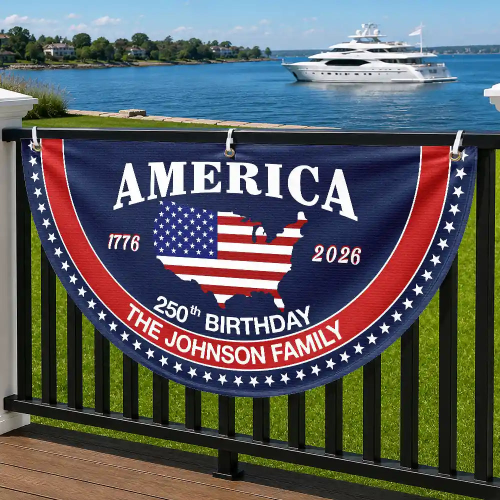 America 250th,Independence Day,Family,Proud,Custom Text - America 250th Anniversary US Semiquincentennial Birthday - Personalized Non-Pleated Fan Flag