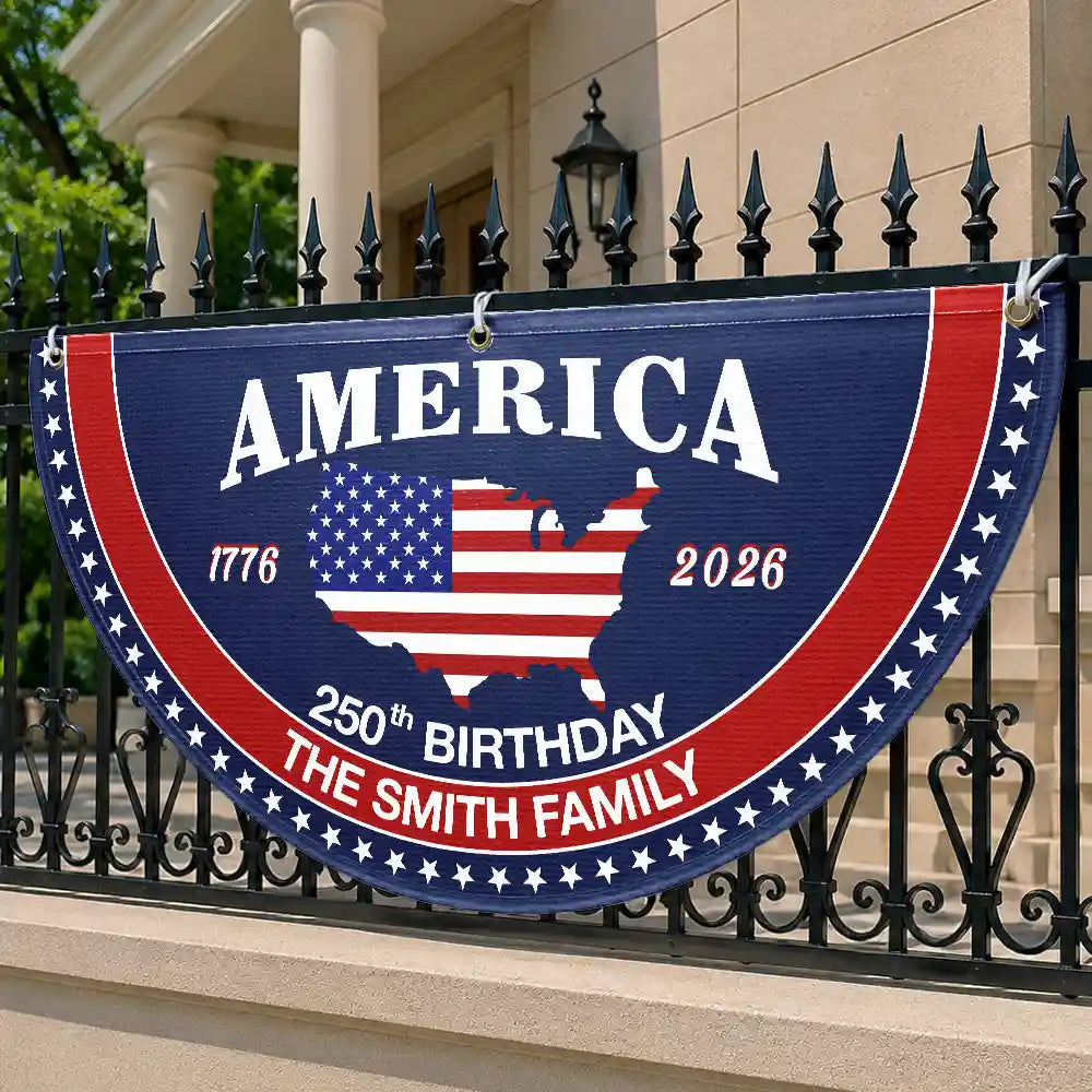 America 250th,Independence Day,Family,Proud,Custom Text - America 250th Anniversary US Semiquincentennial Birthday - Personalized Non-Pleated Fan Flag