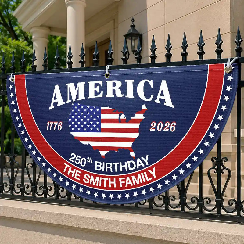 America 250th,Independence Day,Family,Proud,Custom Text - America 250th Anniversary US Semiquincentennial Birthday - Personalized Non-Pleated Fan Flag