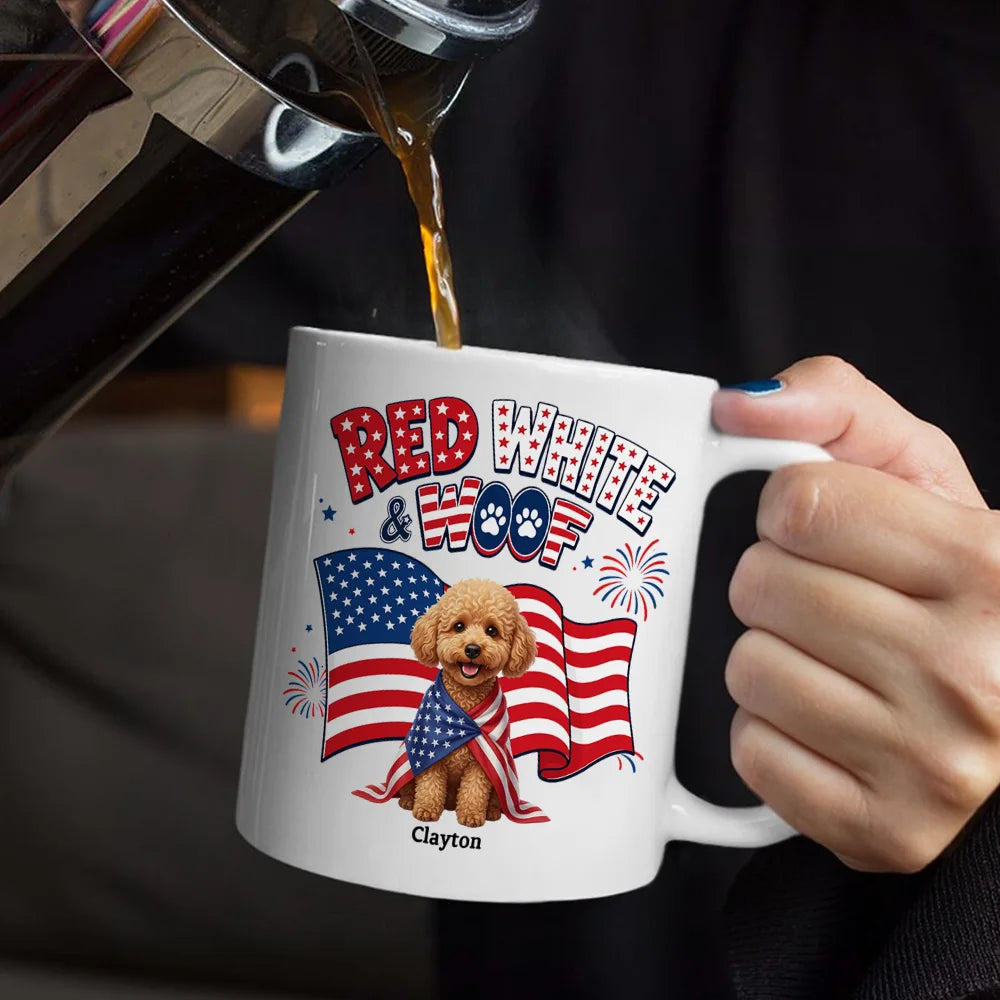 America 250th, Custom Photo, Independence Day, Art Design, Pet Lovers, Playful, Photo - US Theme Accessories 3D Cartoon - Custom Photo 3D Cartoon With US Accessories Red White Woof - Personalized Mug