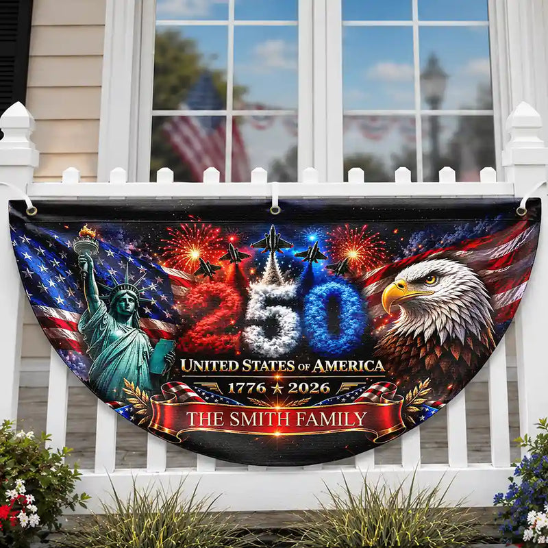 America 250th,Independence Day,Family,Proud,Custom Text - America 250th Anniversary - Personalized Non-Pleated Fan Flag