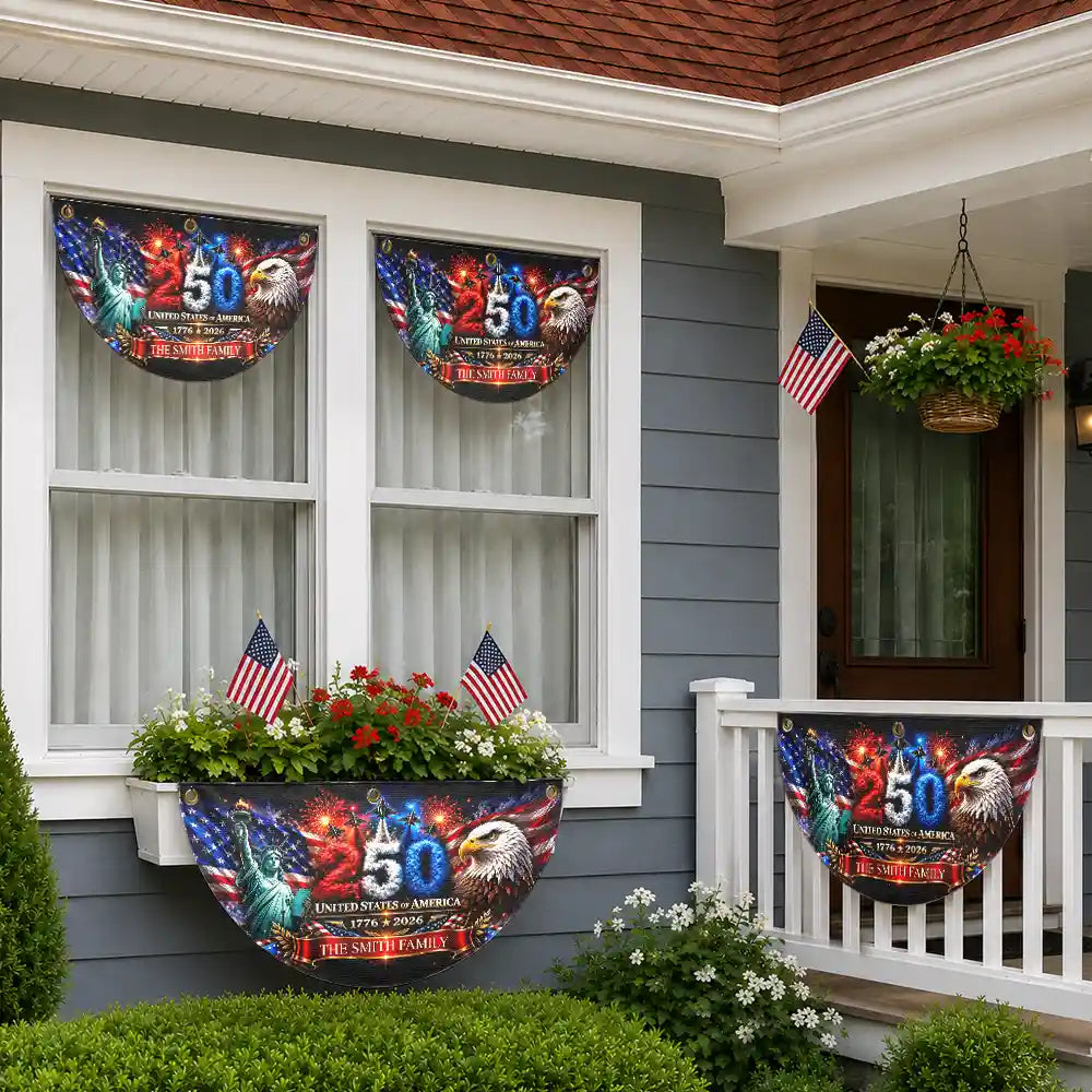 America 250th,Independence Day,Family,Proud,Custom Text - America 250th Anniversary - Personalized Non-Pleated Fan Flag