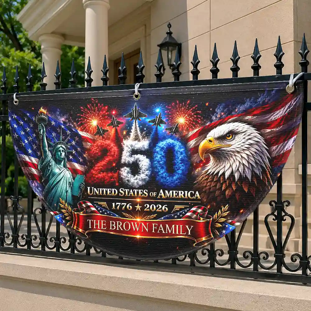 America 250th,Independence Day,Family,Proud,Custom Text - America 250th Anniversary - Personalized Non-Pleated Fan Flag