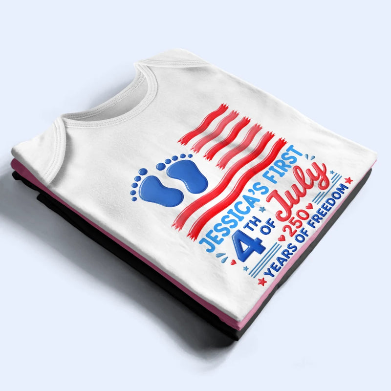 Gift For Baby,America 250th,Independence Day,Top Market,Adorable,Custom Text - Baby's First 4th Of July 250 Years Of Freedom - Personalized Baby Onesie