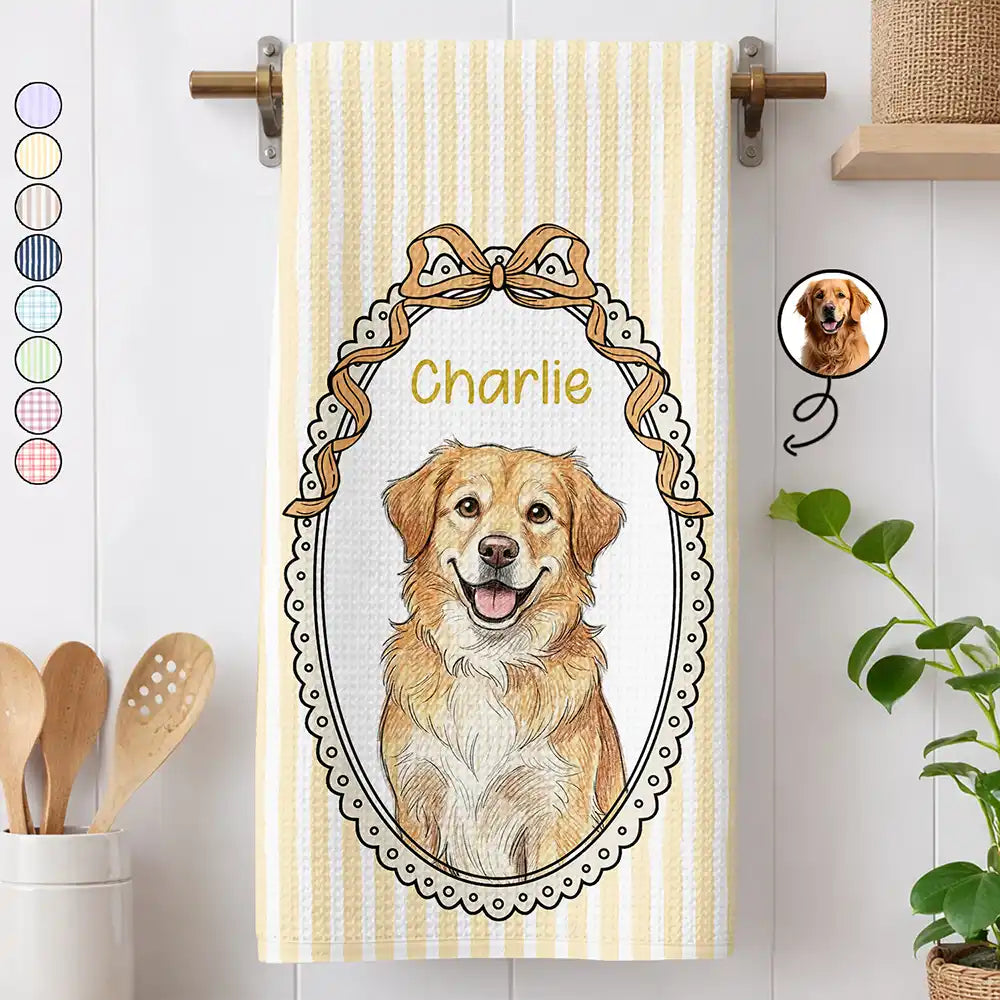 Custom Photo, Art Design, Pet Lovers, Playful, Photo - Colored Pencil - Custom Photo Colored Pencil Sketch Vintage Dog Cat Pet - Personalized Kitchen Towel