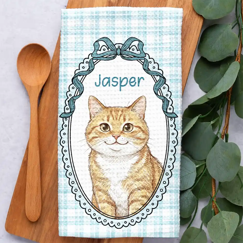 Custom Photo, Art Design, Pet Lovers, Playful, Photo - Colored Pencil - Custom Photo Colored Pencil Sketch Vintage Dog Cat Pet - Personalized Kitchen Towel