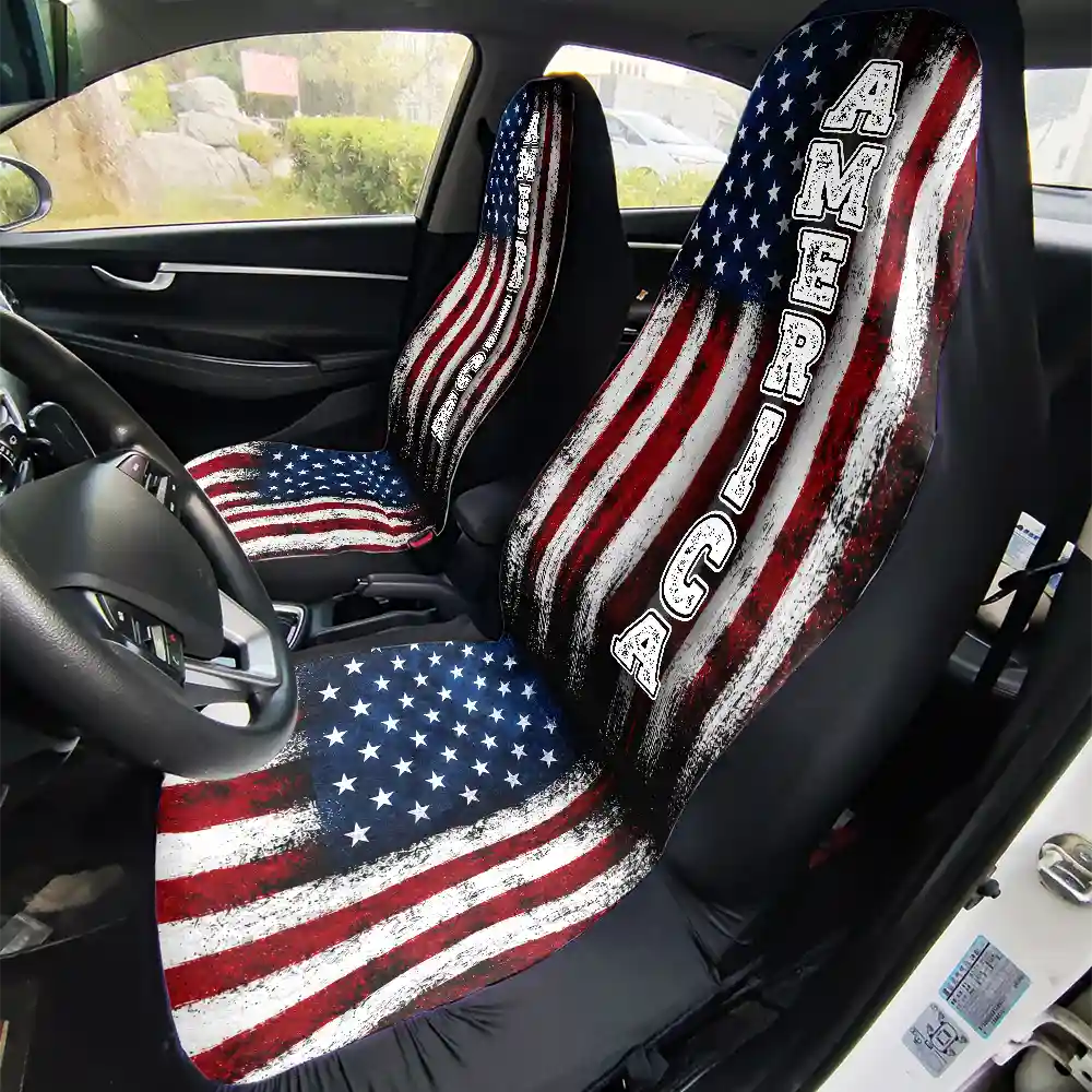 America 250th,Independence Day,Top Market,Family,Proud,Custom Text - American Freedom 250 Years - Personalized Car Seat Cover