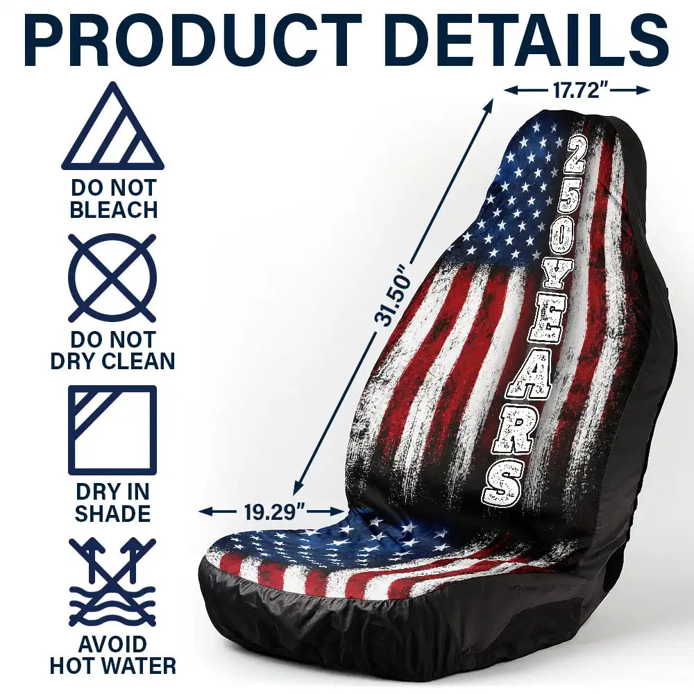 America 250th,Independence Day,Top Market,Family,Proud,Custom Text - American Freedom 250 Years - Personalized Car Seat Cover