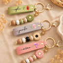 Confident, Icon - Birth Month Flower With Name - Personalized Leather Beaded Keychain