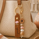 Confident, Icon - Birth Month Flower With Name - Personalized Leather Beaded Keychain