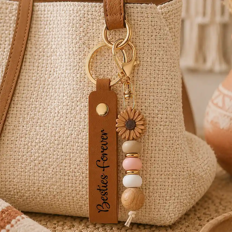 Sentimental, Icon - A True Friendship Is A Journey Without An End - Personalized Leather Beaded Keychain