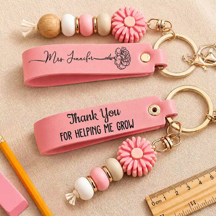 Thank You For Helping Us Grow - Personalized Leather Beaded Keychain
