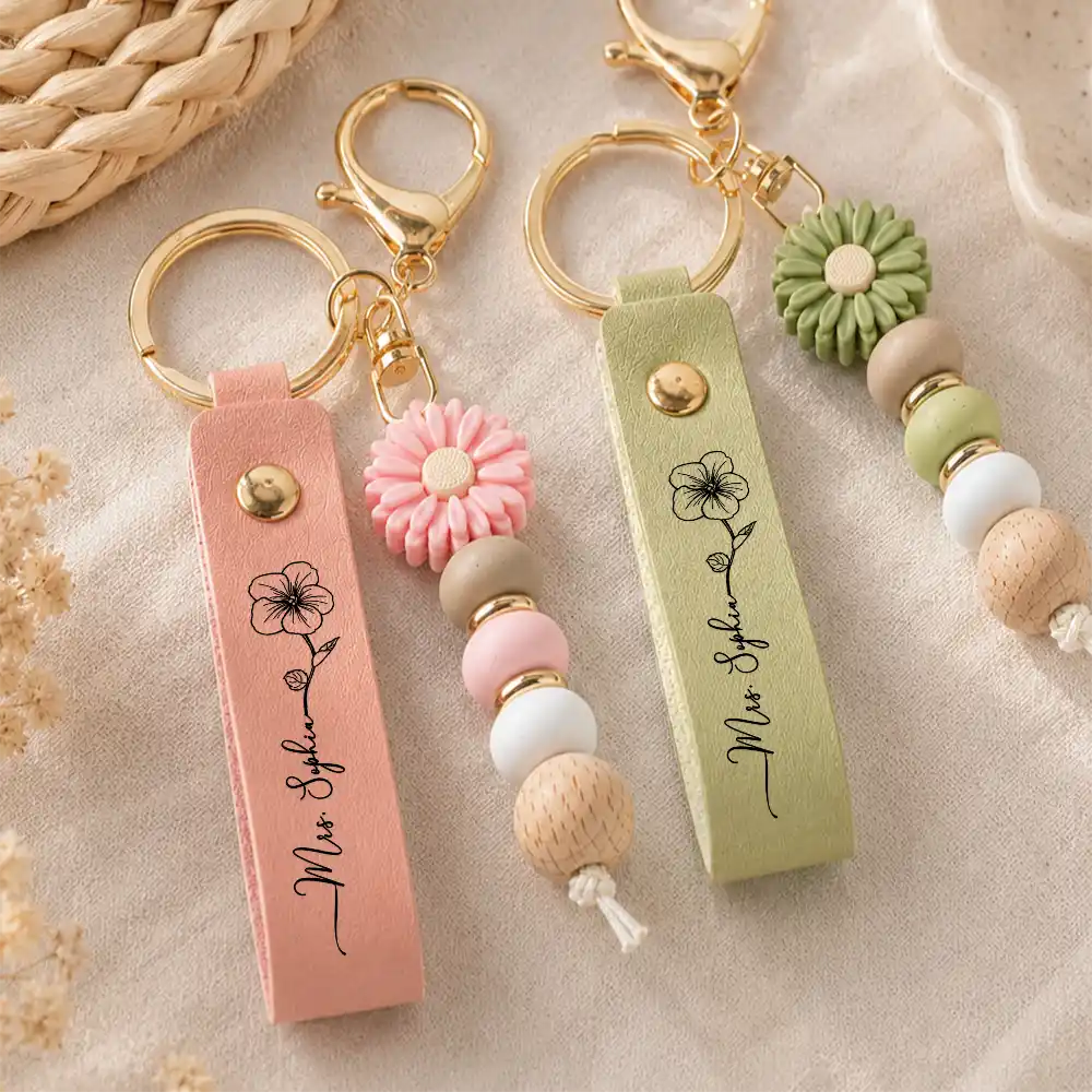 Teacher, Back To School, Proud, Icon - Thank You For Helping Us Grow - Personalized Leather Beaded Keychain