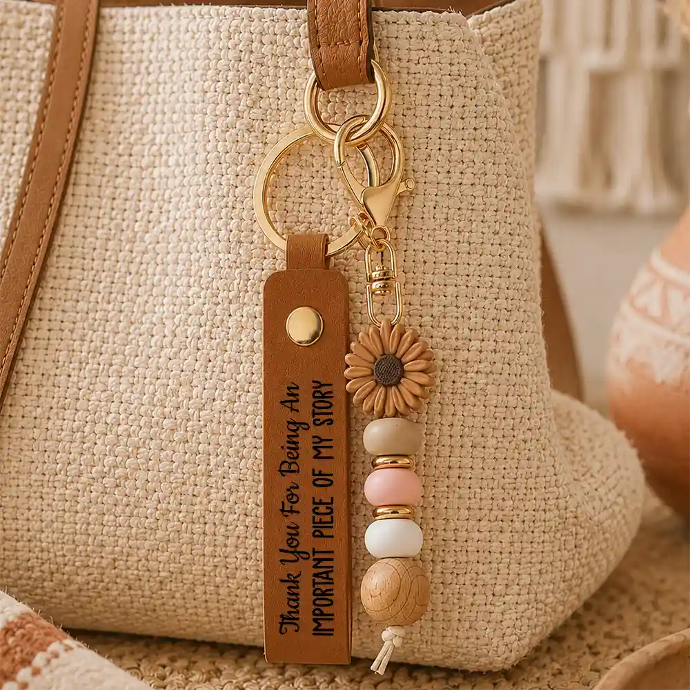 Teacher, Back To School, Proud, Icon - Thank You For Helping Us Grow - Personalized Leather Beaded Keychain
