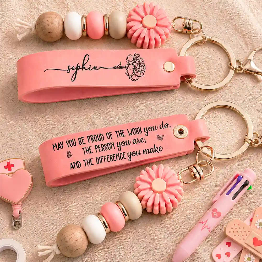 Nurse Never Forget The Difference That You Make - Personalized Leather Beaded Keychain