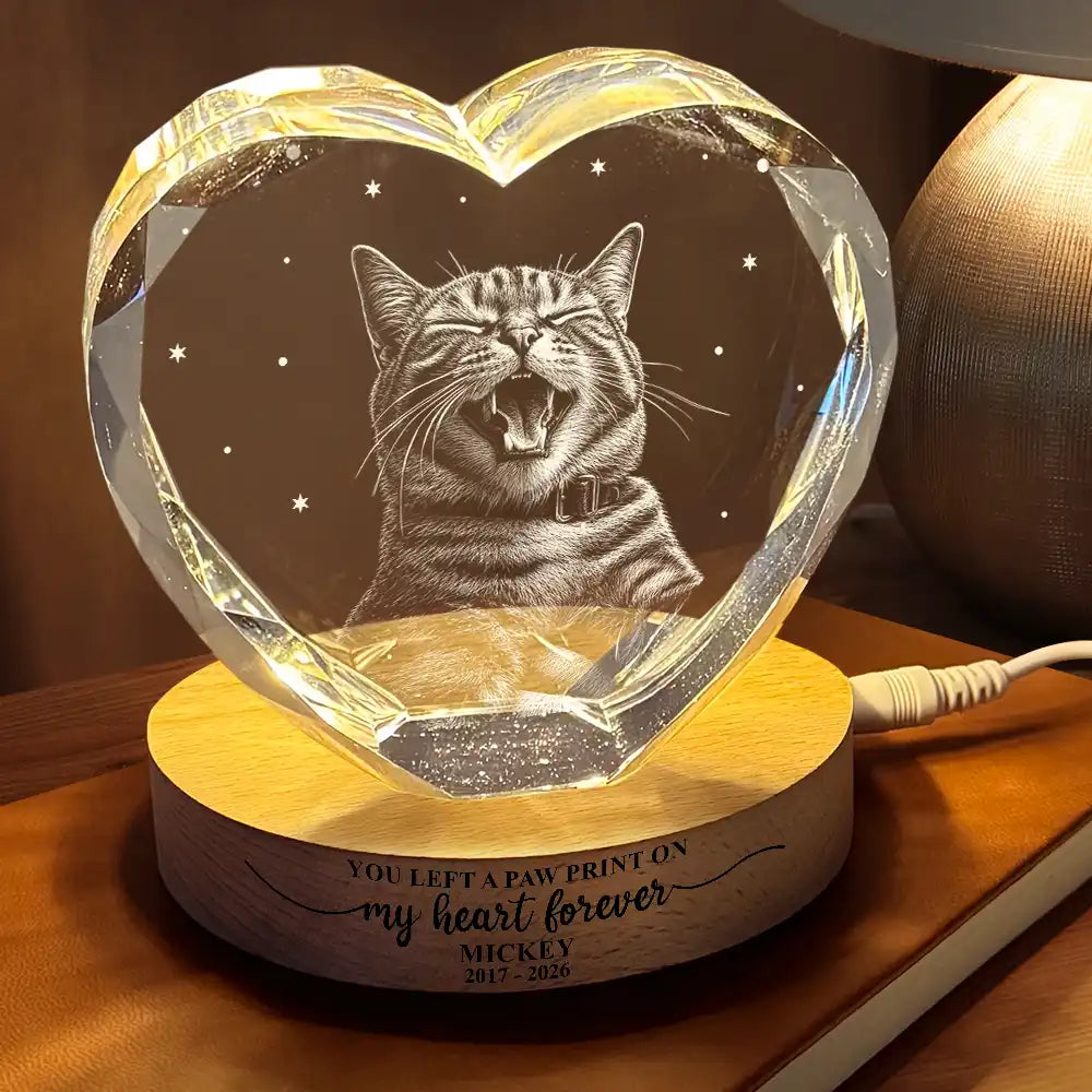 Art Design,Healing,Pet Memorial,Pet Lovers,Memorial,Photo - Pencil Sketch - Dark BG - Custom Photo White Pencil Sketch Art Forever Loved Memorial Dog Cat - Personalized Crystal Heart Shaped Lamp