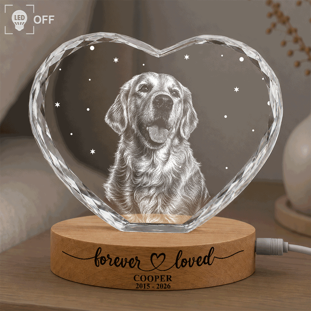 Art Design,Healing,Pet Memorial,Pet Lovers,Memorial,Photo - Pencil Sketch - Dark BG - Custom Photo White Pencil Sketch Art Forever Loved Memorial Dog Cat - Personalized Crystal Heart Shaped Lamp