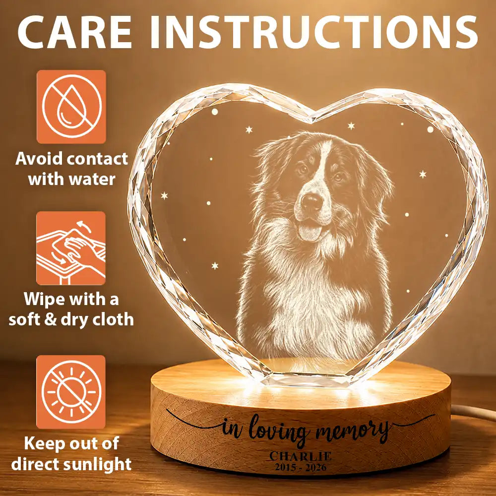 Art Design,Healing,Pet Memorial,Pet Lovers,Memorial,Photo - Pencil Sketch - Dark BG - Custom Photo White Pencil Sketch Art Forever Loved Memorial Dog Cat - Personalized Crystal Heart Shaped Lamp