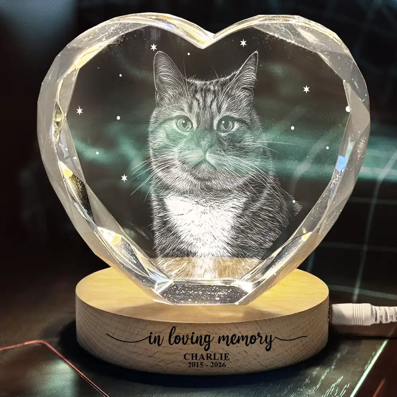 Art Design,Healing,Pet Memorial,Pet Lovers,Memorial,Photo - Pencil Sketch - Dark BG - Custom Photo White Pencil Sketch Art Forever Loved Memorial Dog Cat - Personalized Crystal Heart Shaped Lamp