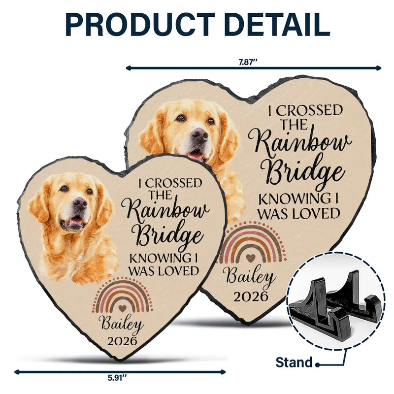 Art Design, Healing, Pet Memorial, Pet Lovers, Memorial, Photo - Watercolor - Remove BG - Custom Photo Realistic Watercolor Art I Crossed The Rainbow Bridge Knowing I Was Loved - Personalized Heart Memorial Garden Stone