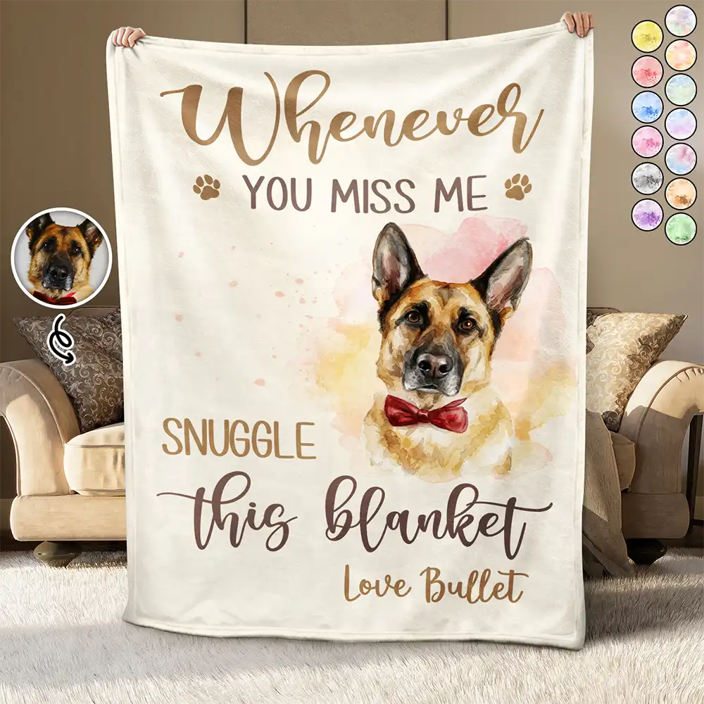 Custom Photo Realistic Watercolor Art Whenever You Miss Me Snuggle This Blanket - Personalized Fleece Blanket, Sherpa Blanket