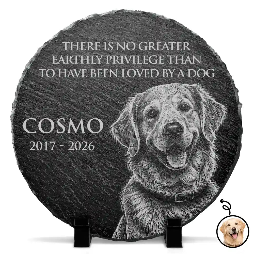 Custom Photo White Pencil Sketch Art There Is No Greater Earthly Privilege Than To Have Been Loved By A Dog - Personalized Circle Memorial Garden Stone