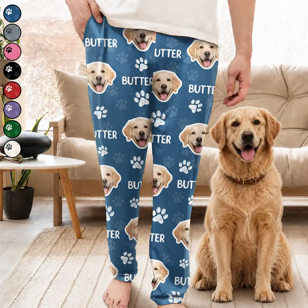 Playful,Custom Photo,Pet Lovers,Cut-Face Photo - Custom Photo Happy Dog Cat Pet - Personalized Pajama Pants