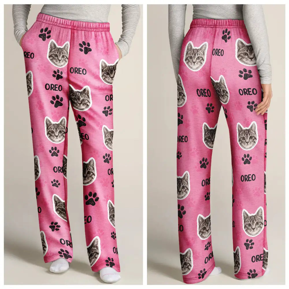 Playful,Custom Photo,Pet Lovers,Cut-Face Photo - Custom Photo Happy Dog Cat Pet - Personalized Pajama Pants