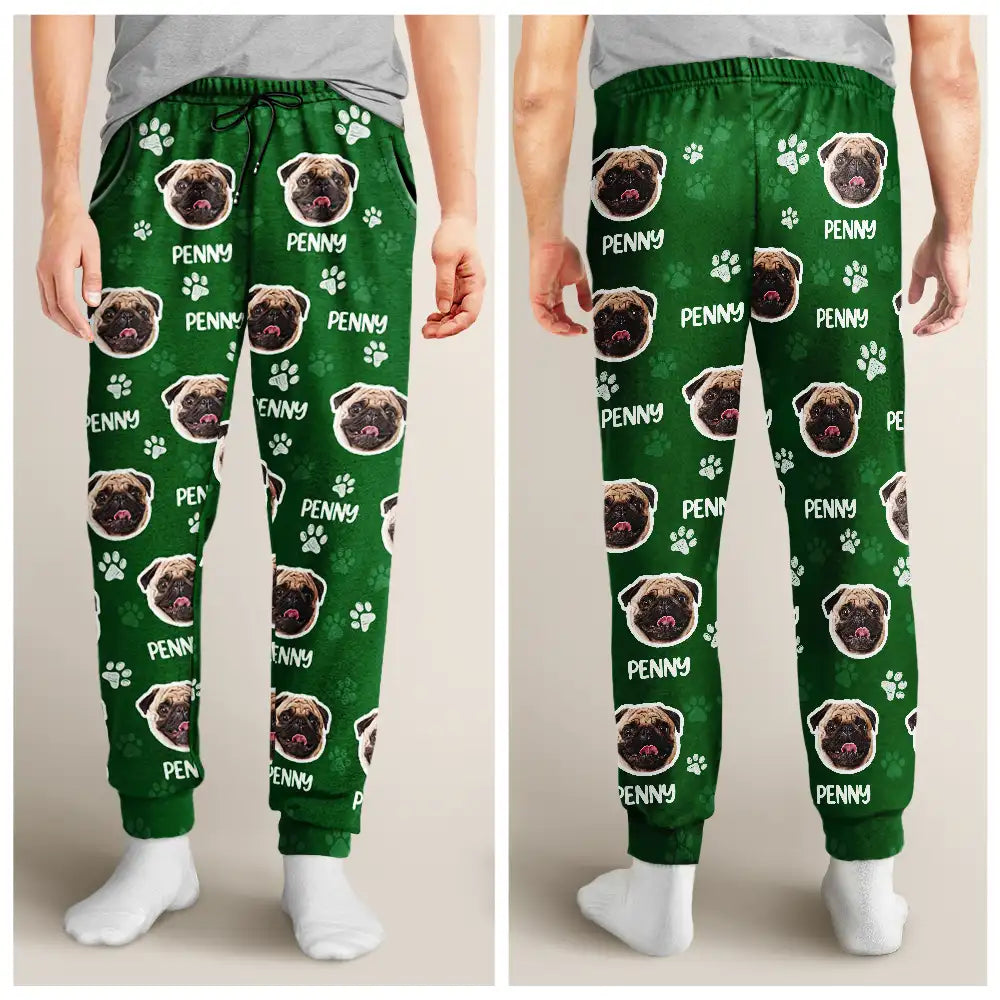Playful,Custom Photo,Pet Lovers,Cut-Face Photo - Custom Photo Happy Dog Cat Pet - Personalized Pajama Pants