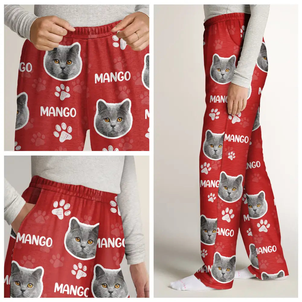 Playful,Custom Photo,Pet Lovers,Cut-Face Photo - Custom Photo Happy Dog Cat Pet - Personalized Pajama Pants
