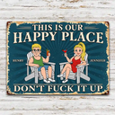 Humorous,Gift For Couples,Vector - This Is Our Happy Place Retro Cartoon Couple Funny - Personalized Classic Metal Signs