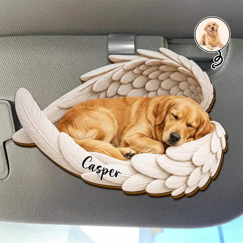Art Design,Healing,Christmas,Pet Memorial,Pet Lovers,Memorial,Photo - Sleeping Pet Angle Wing - Custom Photo Sleeping Angel Remembrance Memorial Dog Cat Pet - Personalized Custom Shaped Car Visor Clip