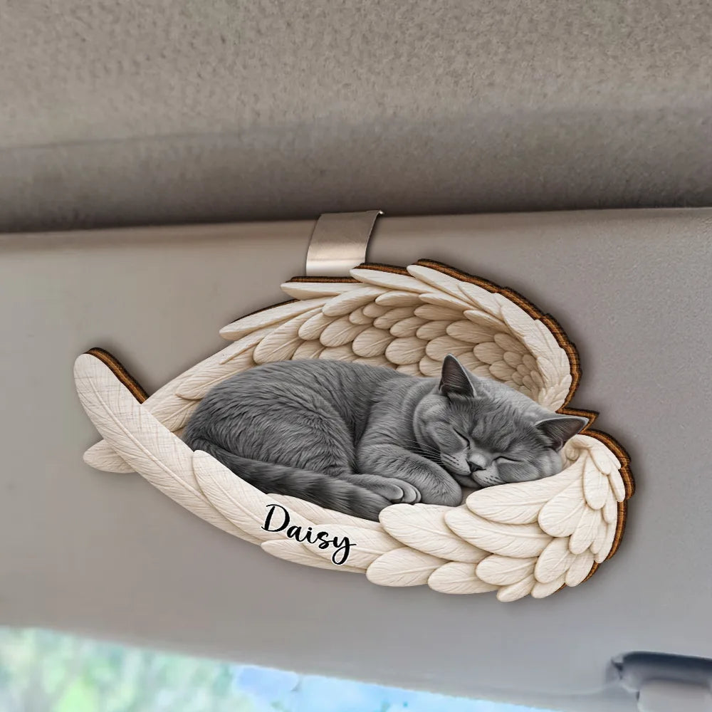 Art Design,Healing,Christmas,Pet Memorial,Pet Lovers,Memorial,Photo - Sleeping Pet Angle Wing - Custom Photo Sleeping Angel Remembrance Memorial Dog Cat Pet - Personalized Custom Shaped Car Visor Clip